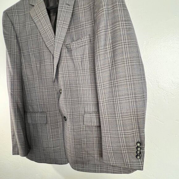Joseph & Feiss Gold Mens Plaid Blazer Classic Fit 44R Wool Blend Gray Career - Picture 6 of 16